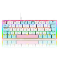 TECLADO MECANICO GAMER AKALI KEYCAPS ROSA, BRANCO E AZUL RAINBOW SWITCH MARROM