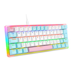 TECLADO MECANICO GAMER AKALI KEYCAPS ROSA, BRANCO E AZUL RAINBOW SWITCH MARROM