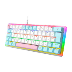 TECLADO MECANICO GAMER AKALI KEYCAPS ROSA, BRANCO E AZUL RAINBOW SWITCH MARROM