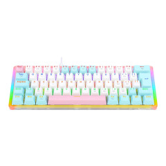 TECLADO MECANICO GAMER AKALI KEYCAPS ROSA, BRANCO E AZUL RAINBOW SWITCH MARROM