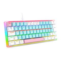 TECLADO MECANICO GAMER AKALI KEYCAPS ROSA, AZUL E BRANCO RAINBOW SWITCH MARROM