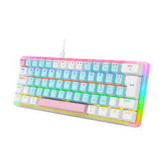 TECLADO MECANICO GAMER AKALI KEYCAPS ROSA, AZUL E BRANCO RAINBOW SWITCH MARROM