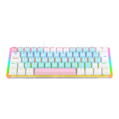 TECLADO MECANICO GAMER AKALI KEYCAPS ROSA, AZUL E BRANCO RAINBOW SWITCH MARROM