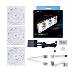 KIT 3 FAN GAMER UNI FAN TL 120MM REVERSE BLADE BRANCO RGB MODELO 12RTL3W