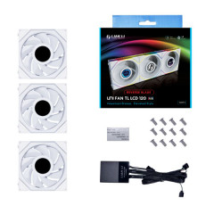 KIT 3 FAN GAMER UNI FAN TL LCD 120MM REVERSE BLADE BRANCO RGB MODELO 12RTLLCD3W