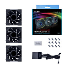 KIT 3 FAN GAMER UNI FAN TL LCD 120MM REVERSE BLADE PRETO RGB MODELO 12RTLLCD3B