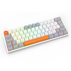 TECLADO MECANICO GAMER AKALI KEYCAPS BRANCO, CINZA E LARANJA RGB SWITCH MARROM