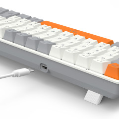 TECLADO MECANICO GAMER AKALI KEYCAPS BRANCO, CINZA E LARANJA RGB SWITCH MARROM