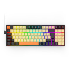 TECLADO MECANICO GAMER REDRAGON KITAVA RGB PRETO, BEGE E LARANJA SWITCH MARROM