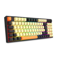 TECLADO MECANICO GAMER REDRAGON KITAVA RGB PRETO, BEGE E LARANJA SWITCH MARROM