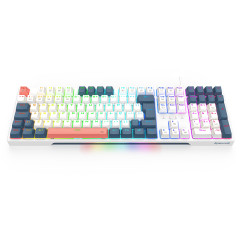 TECLADO MECANICO GAMER REDRAGON TRUNDLE RGB BRANCO, AZUL E ROSA SWITCH MARROM