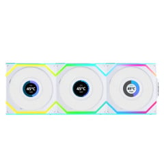 KIT 3 FAN GAMER UNI FAN SL WIRELESS LCD 120 REVERSE BLADE ARGB BRANCO 12RSLLCD1W3W WHITE