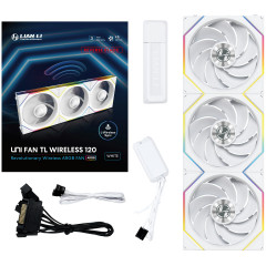 KIT 3 FAN GAMER UNI FAN TL WIRELESS 120 REVERSE BLADE ARGB BRANCO 12RTL1W3W WHITE
