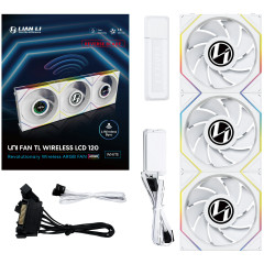 KIT 3 FAN GAMER UNI FAN TL WIRELESS LCD 120 REVERSE BLADE BRANCO RGB 12RTLLCD1W3W WHITE