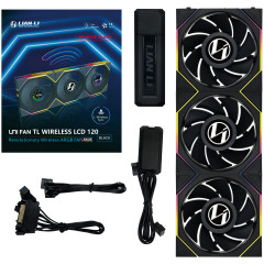 KIT 3 FAN GAMER UNI FAN TL WIRELESS LCD 120 REVERSE BLADE PRETO RGB 12RTLLCD1W3B BLACK