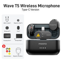 MICROFONE DE LAPELA SEM FIO MAONO WAVE T5 PRETO WM650 TYPE C