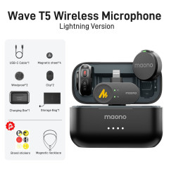 MICROFONE DE LAPELA SEM FIO MAONO WAVE T5 PRETO WM650 LIGHTINING