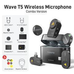 MICROFONE DE LAPELA SEM FIO MAONO WAVE T5 PRETO WM650 PA3 COMBO