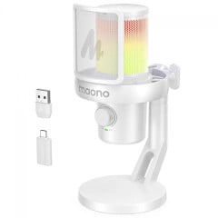 MICROFONE GAMER MAONO DM40 PRO BRANCO RGB COM SUPORTE