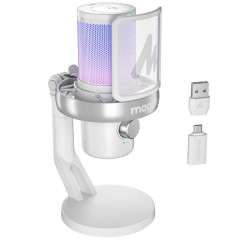 MICROFONE GAMER MAONO DM40 PRO BRANCO RGB COM SUPORTE