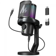 MICROFONE GAMER MAONO DM40 PRO PRETO RGB COM SUPORTE PRETO