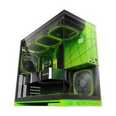 GABINETE GAMER GEOMETRIC MODEL 5 PRETO E VERDE SEM FAN GEO-M5-BNV