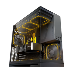 GABINETE GAMER GEOMETRIC MODEL 5 PRETO E CINZA COM 5 FAN GEO-M5F-BG