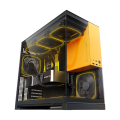 GABINETE GAMER GEOMETRIC MODEL 5 PRETO E AMARELO COM 5 FAN GEO-M5F-BY