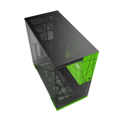 GABINETE GAMER GEOMETRIC MODEL 5 PRETO VERDE COM 5 FANS GEO-M5F-BNV