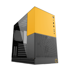GABINETE GAMER GEOMETRIC MODEL 4 KING ARTHUR PRETO E AMARELO SEM FAN GEO-M4-KAB