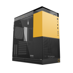 GABINETE GAMER GEOMETRIC MODEL 4 KING ARTHUR PRETO E AMARELO SEM FAN GEO-M4-KAB