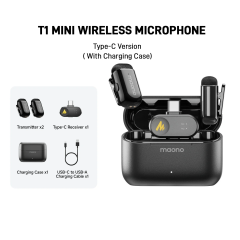MICROFONE DE LAPELA SEM FIO MAONO WAVE T1 MINI PRETO WM622 TYPE-C