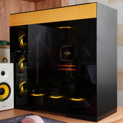 GABINETE GAMER GEOMETRIC MODEL 8 DHARMA PRETO E DOURADO GEO-M8-DHA-GB