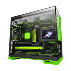 GABINETE GEOMETRIC FUTURE MODEL 3 PRETO C/ VERDE (S/FAN) - GEO-M3-BNV