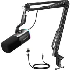 KIT MICROFONE E BRAÇO ARTICULADO MAONO PD100XS RGB PRETO USB/XLR - PD100XS