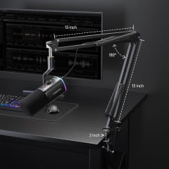 KIT MICROFONE E BRAÇO ARTICULADO MAONO PD100XS RGB PRETO USB/XLR - PD100XS
