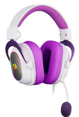 HEADSET GAMER ZEUS X BRANCO COM ROXO RGB