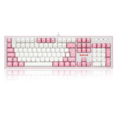 TECLADO MECANICO GAMER HADES BRANCO E ROSA SWITCH AZUL LED BRANCO ABNT2