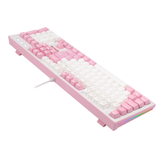 TECLADO MECANICO GAMER HADES BRANCO E ROSA SWITCH AZUL LED BRANCO ABNT2