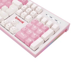 TECLADO MECANICO GAMER HADES BRANCO E ROSA SWITCH AZUL LED BRANCO ABNT2
