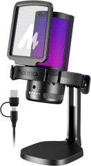 MICROFONE GAMER COM SUPORTE MAONO RGB DGM20 PRETO