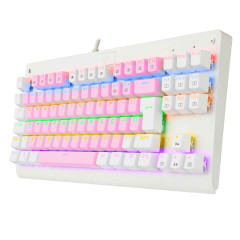 TECLADO MECANICO GAMER DARK AVENGER RAINBOW ROSA COM BRANCO SWITCH AZUL ABNT2