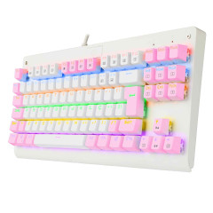TECLADO MECANICO GAMER DARK AVENGER RAINBOW BRANCO COM ROSA SWITCH AZUL ABNT2