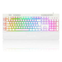 TECLADO MEMBRANA GAMER ABNT2 SHIVA RGB ROSA COM BRANCO