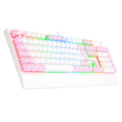 TECLADO MECANICO GAMER KALA RGB BRANCO COM ROSA SWITCH AZUL ABNT2