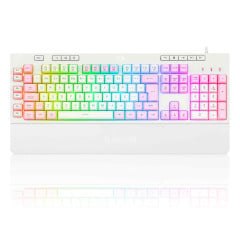 TECLADO MEMBRANA GAMER ABNT2 SHIVA RGB BRANCO COM ROSA