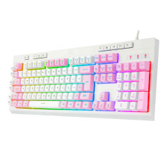 TECLADO MEMBRANA GAMER ABNT2 SHIVA RGB BRANCO COM ROSA
