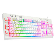 TECLADO MEMBRANA GAMER ABNT2 SHIVA RGB BRANCO COM ROSA
