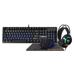 KIT GAMER TECLADO MECANICO + MOUSE + HEADSET + MOUSE PAD GAMDIAS  HERMES E1B (US/BLUE)