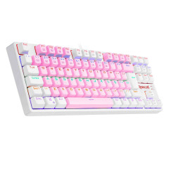 TECLADO GAMER REDRAGON DAKSA ROSA E BRANCO COM SWITCH MARROM